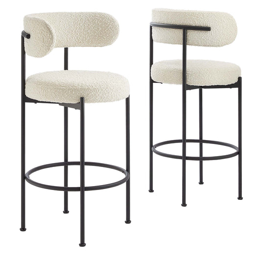 Albie Boucle Fabric Bar Stools Set of 2 by Modway EEI-6520-IVO-BLK