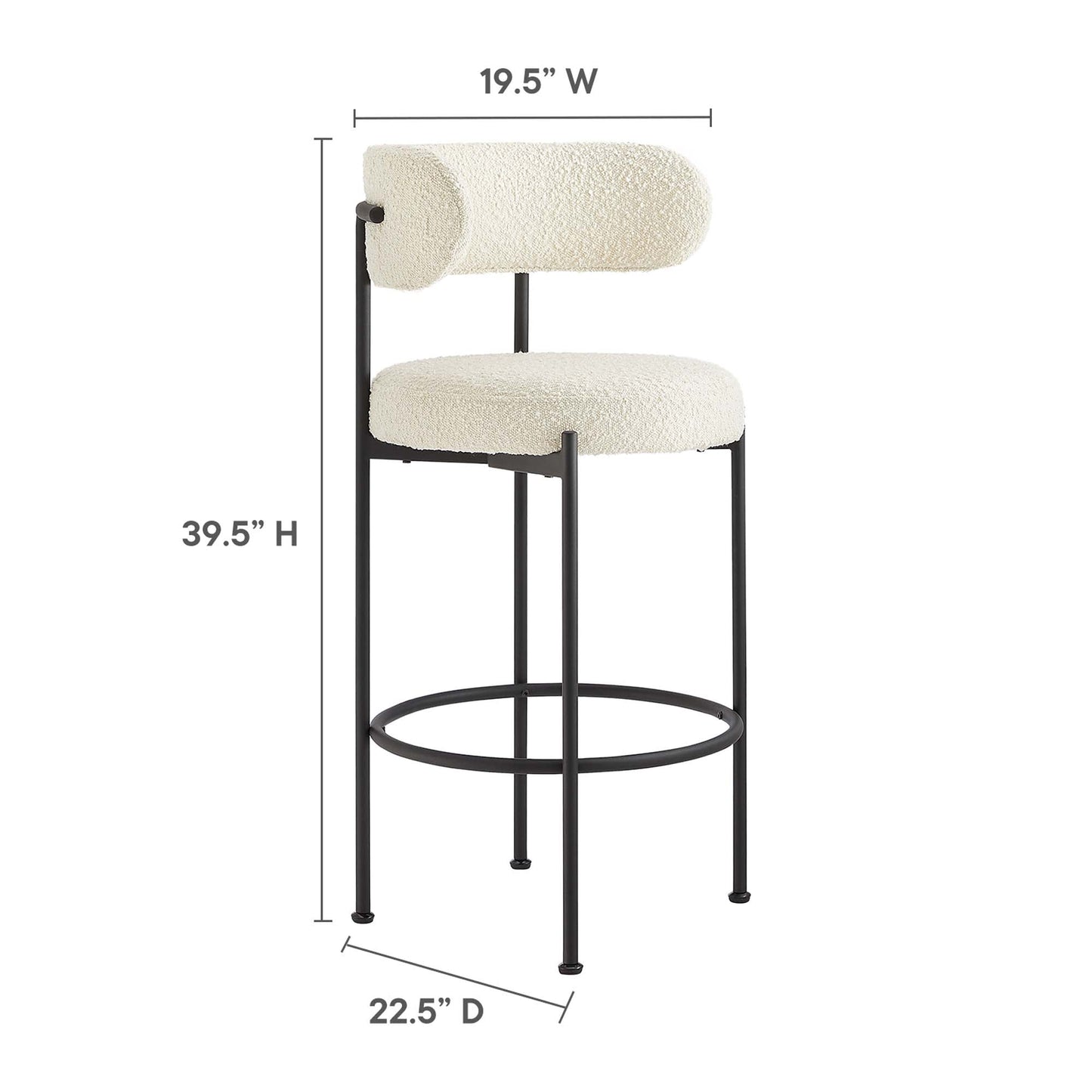 Albie Boucle Fabric Bar Stools Set of 2 by Modway EEI-6520-IVO-BLK