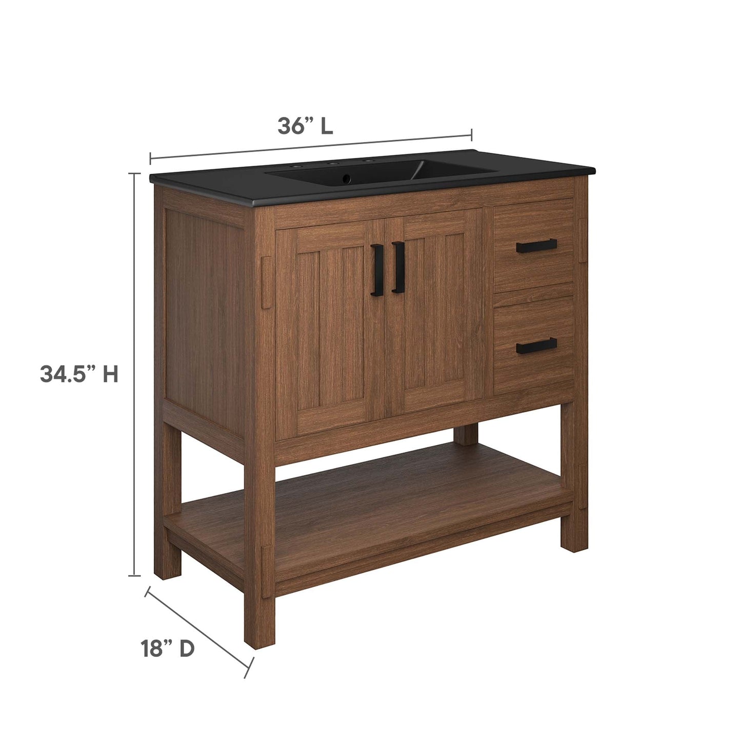 Ashlyn 36” Wood Bathroom Vanity by Modway EEI-6535-WAL-BLK