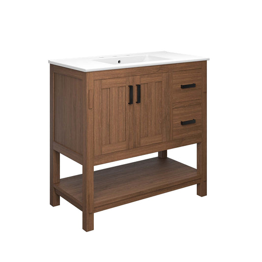 Ashlyn 36” Wood Bathroom Vanity by Modway EEI-6535-WAL-WHI