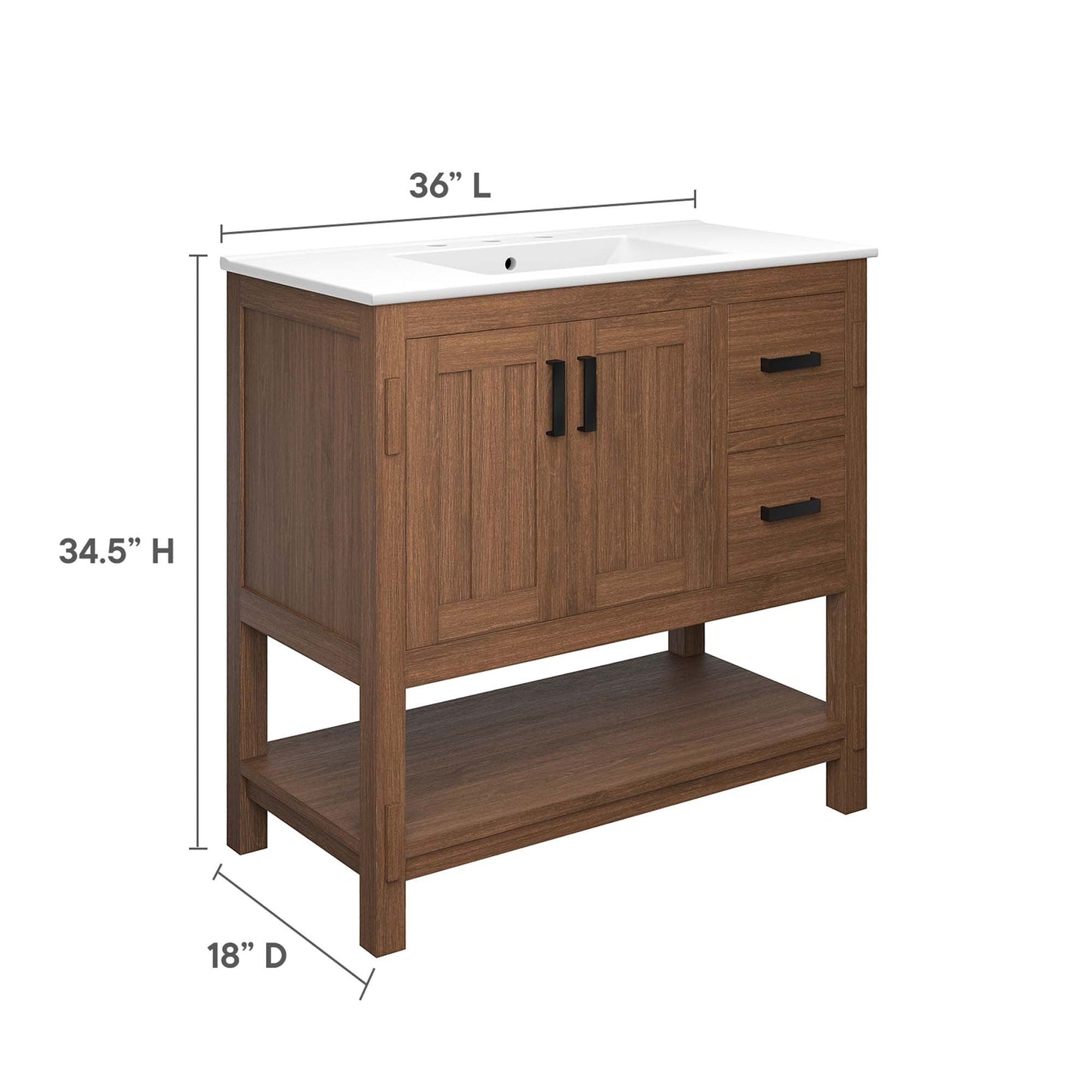Ashlyn 36” Wood Bathroom Vanity by Modway EEI-6535-WAL-WHI