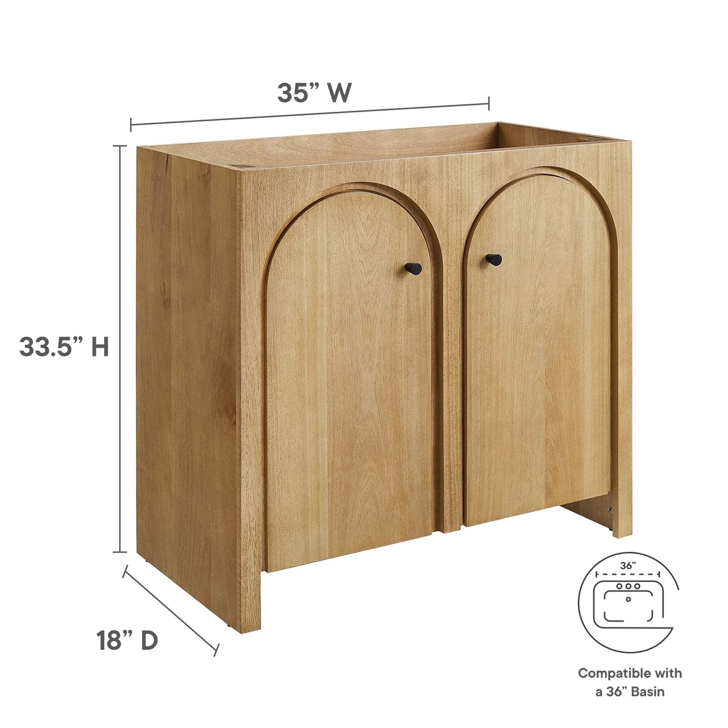 Appia 36" Bathroom Vanity Cabinet (Sink Basin Not Included) by Modway EEI-6540-OAK