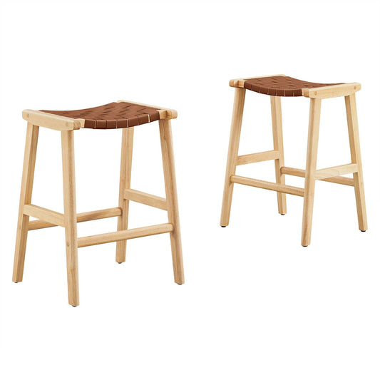 Saoirse Faux Leather Wood Counter Stool Set of 2 by Modway EEI-6547-NAT-BRN