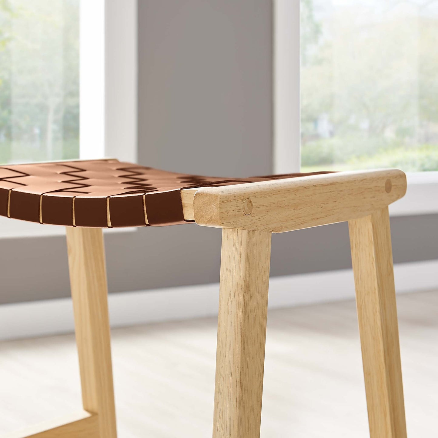 Saoirse Faux Leather Wood Counter Stool Set of 2 by Modway EEI-6547-NAT-BRN