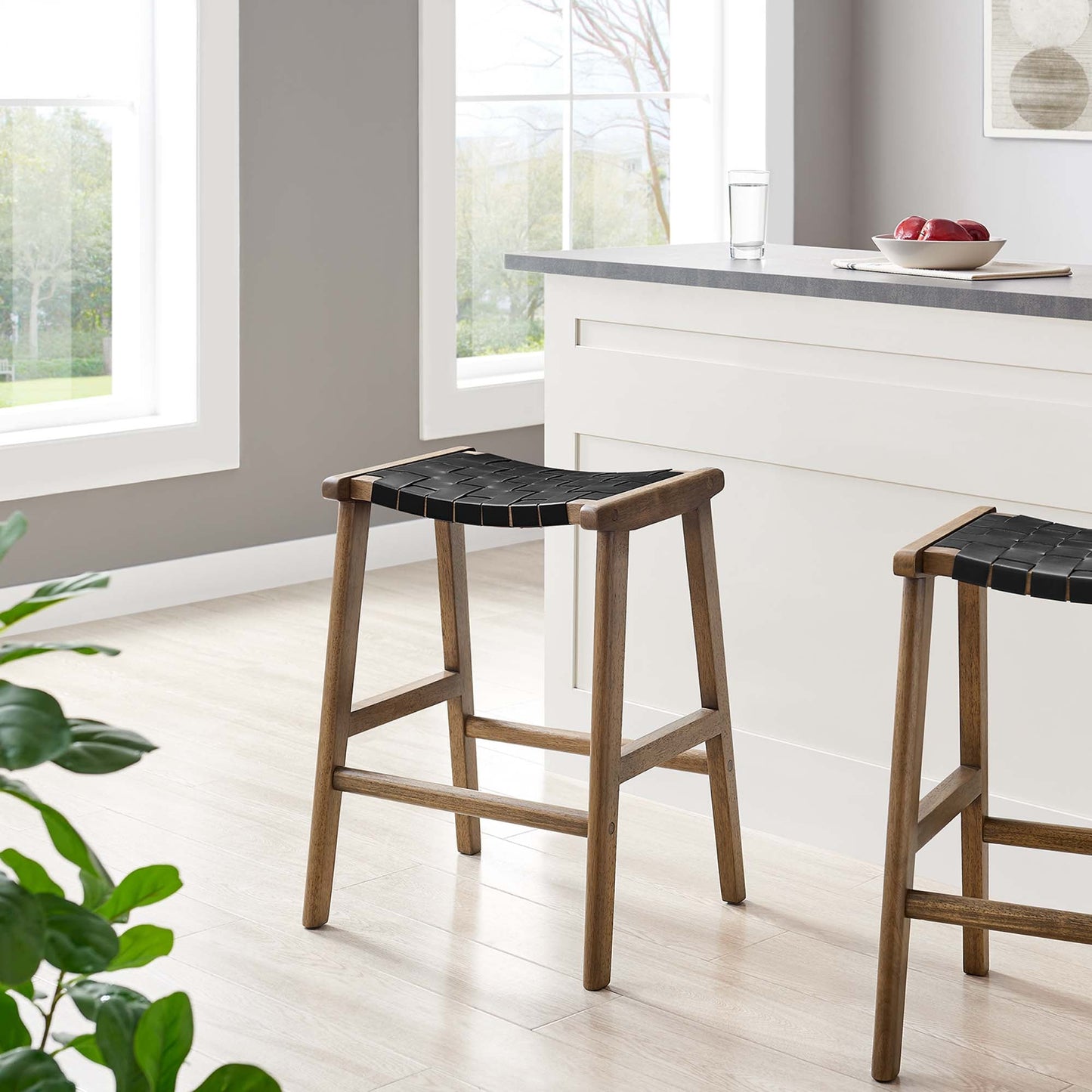 Saoirse Faux Leather Wood Counter Stool Set of 2 by Modway EEI-6547-WAL-BLK