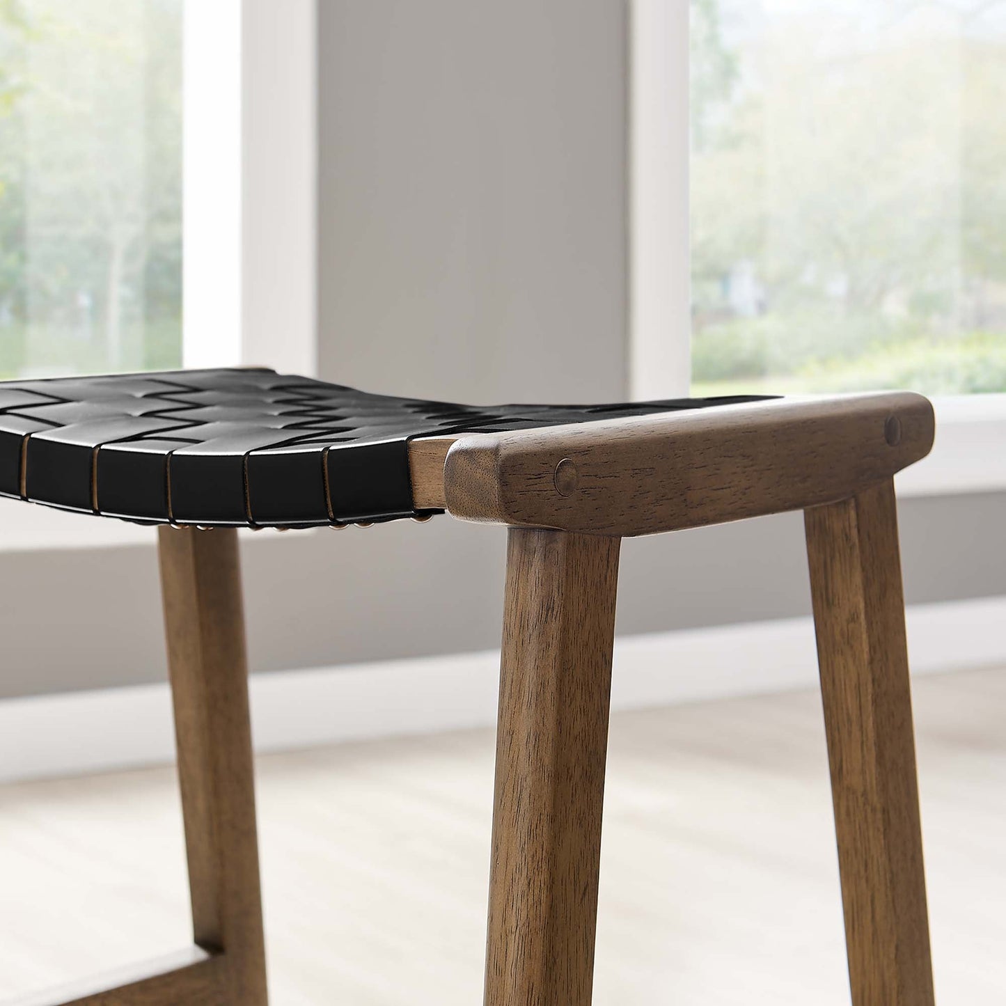 Saoirse Faux Leather Wood Counter Stool Set of 2 by Modway EEI-6547-WAL-BLK