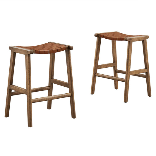 Saoirse Faux Leather Wood Counter Stool Set of 2 by Modway EEI-6547-WAL-BRN