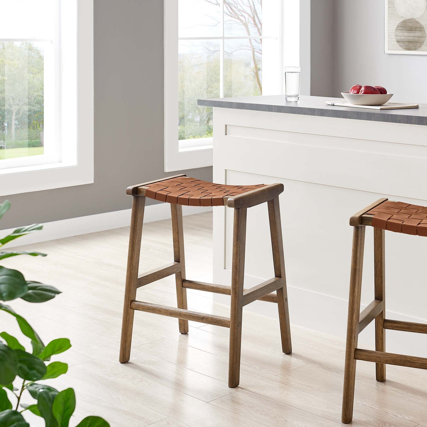 Saoirse Faux Leather Wood Counter Stool Set of 2 by Modway EEI-6547-WAL-BRN