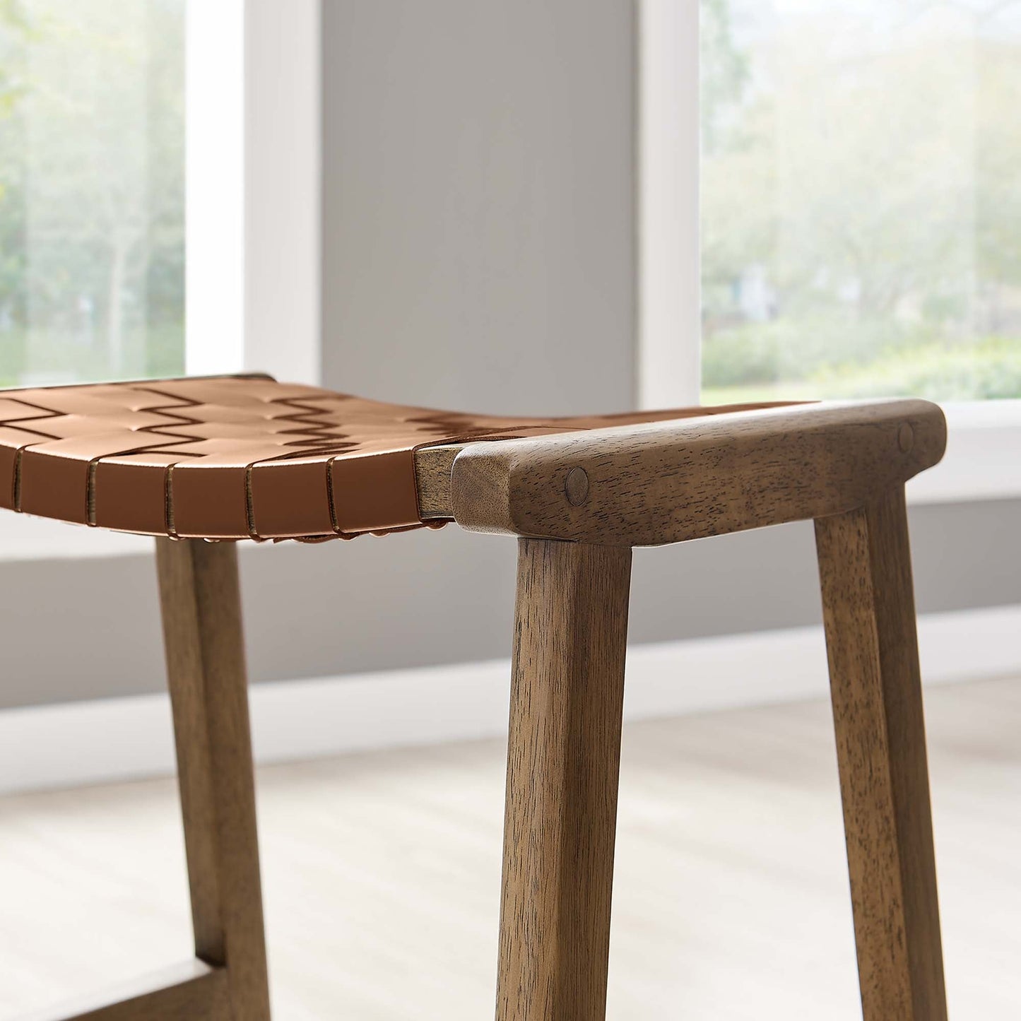 Saoirse Faux Leather Wood Counter Stool Set of 2 by Modway EEI-6547-WAL-BRN