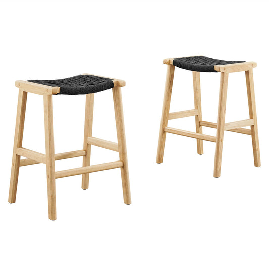 Saoirse Woven Rope Wood Counter Stool Set of 2 by Modway EEI-6548-NAT-BLK