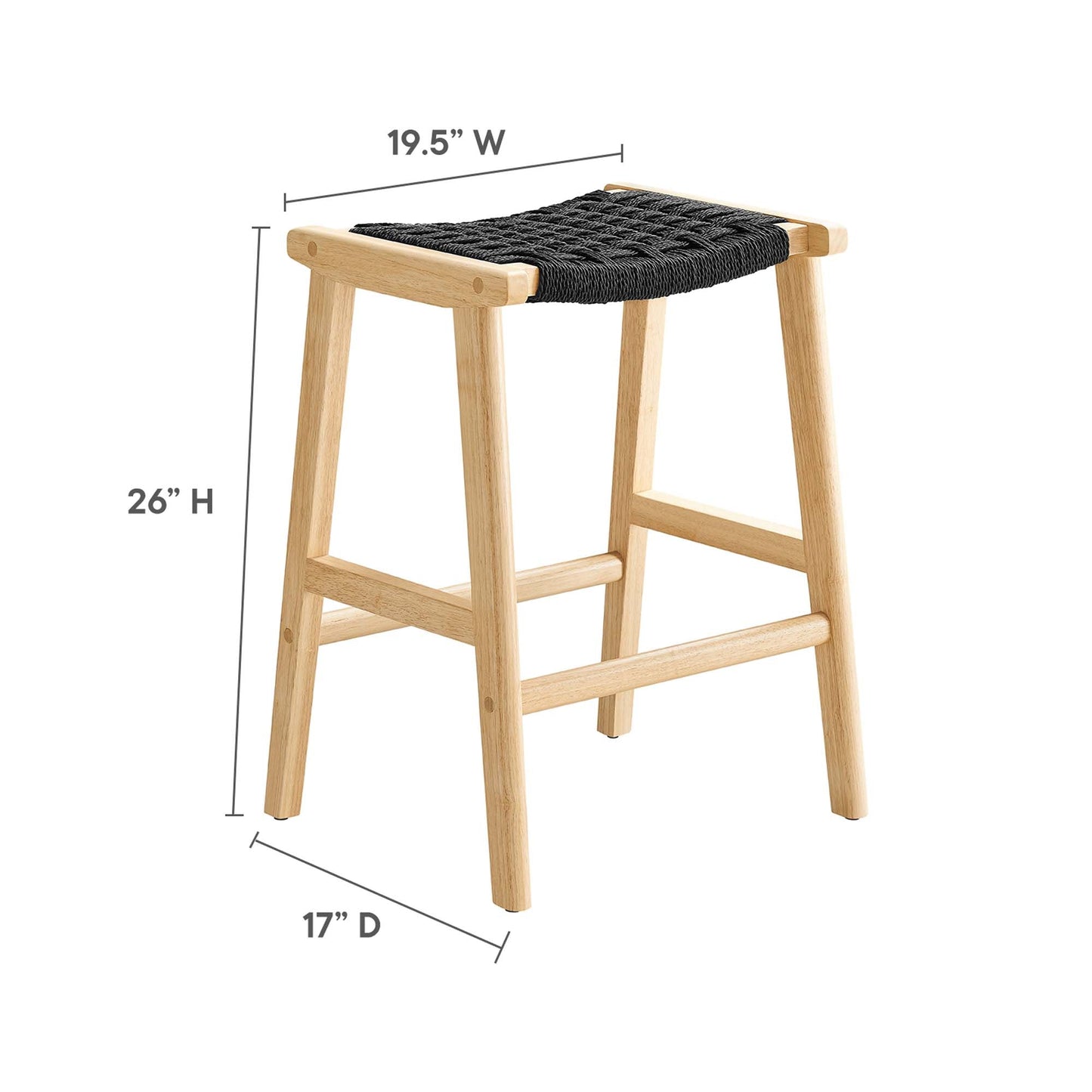 Saoirse Woven Rope Wood Counter Stool Set of 2 by Modway EEI-6548-NAT-BLK
