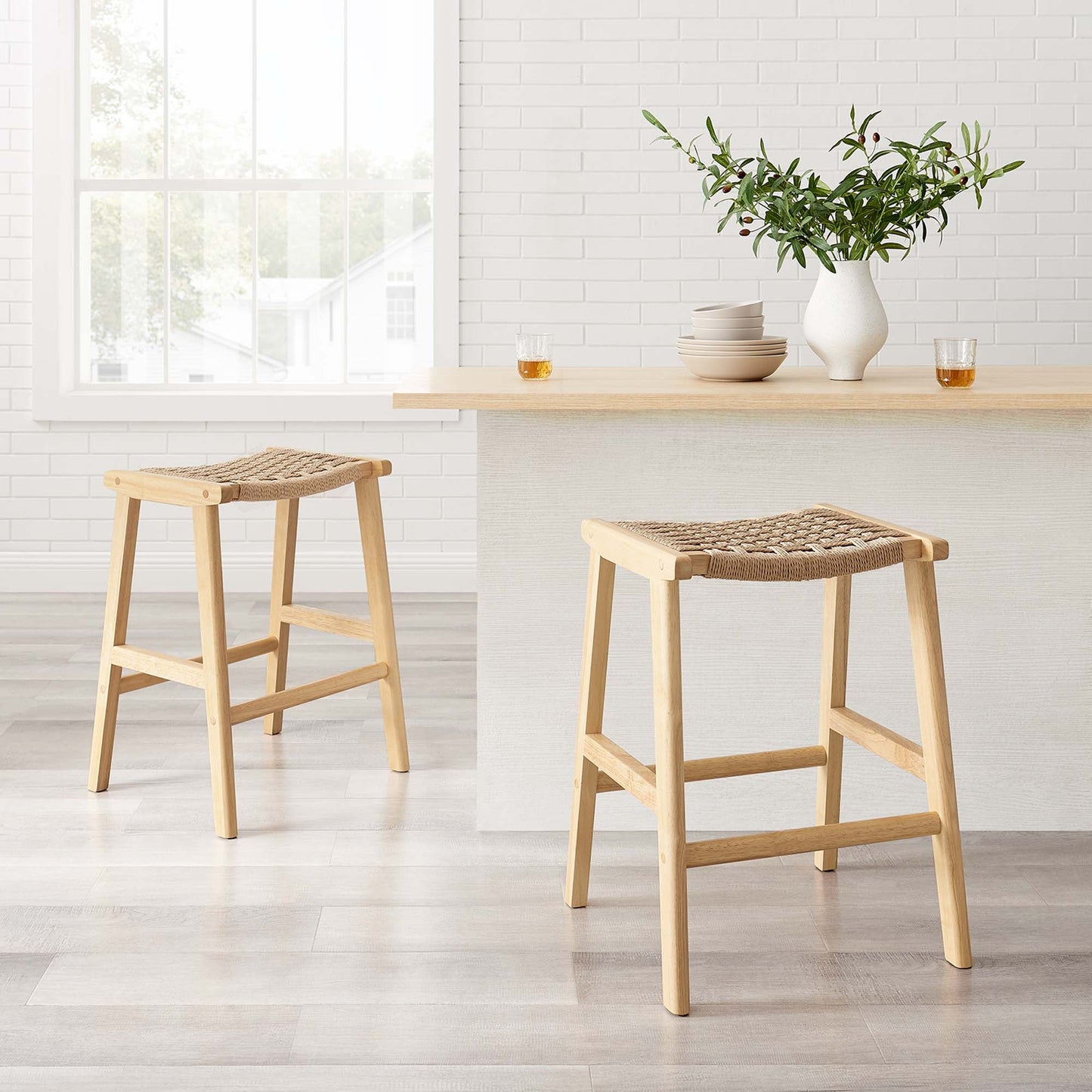 Saoirse Woven Rope Wood Counter Stool Set of 2 by Modway EEI-6548-NAT-NAT