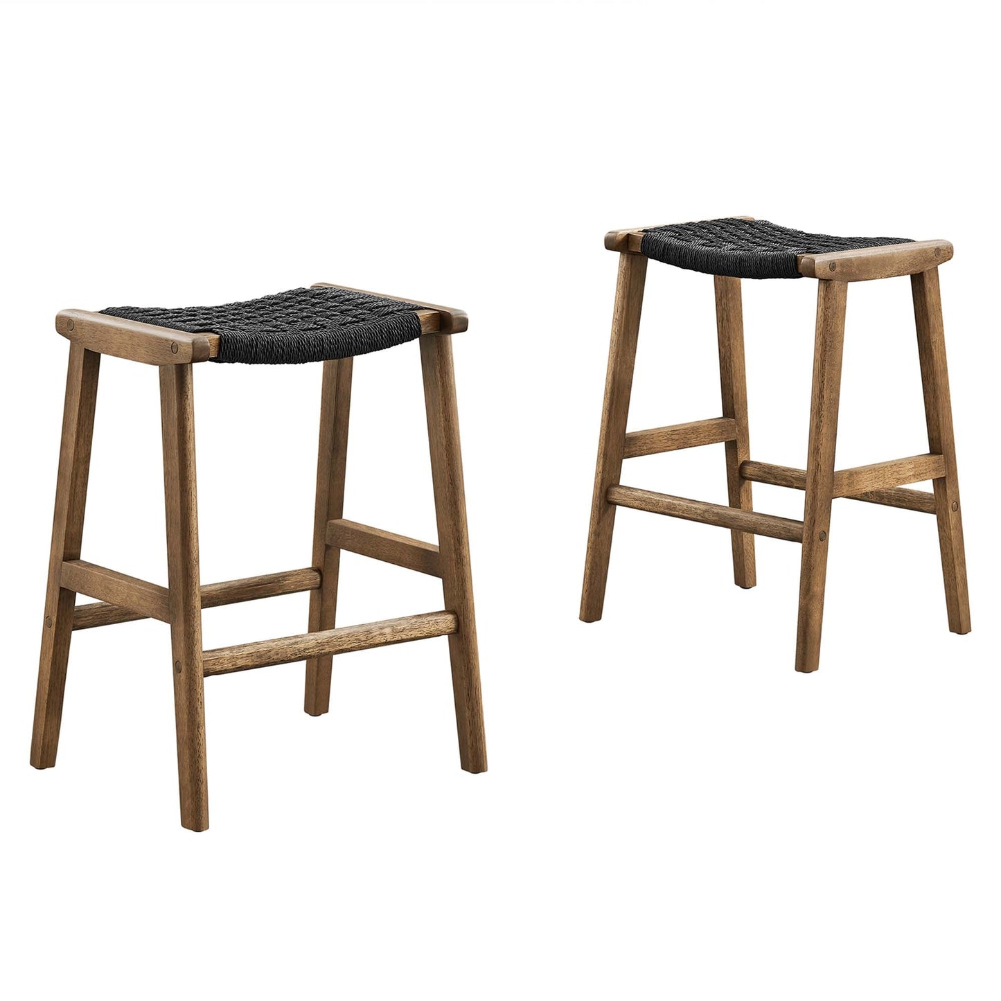 Saoirse Woven Rope Wood Counter Stool Set of 2 by Modway EEI-6548-WAL-BLK