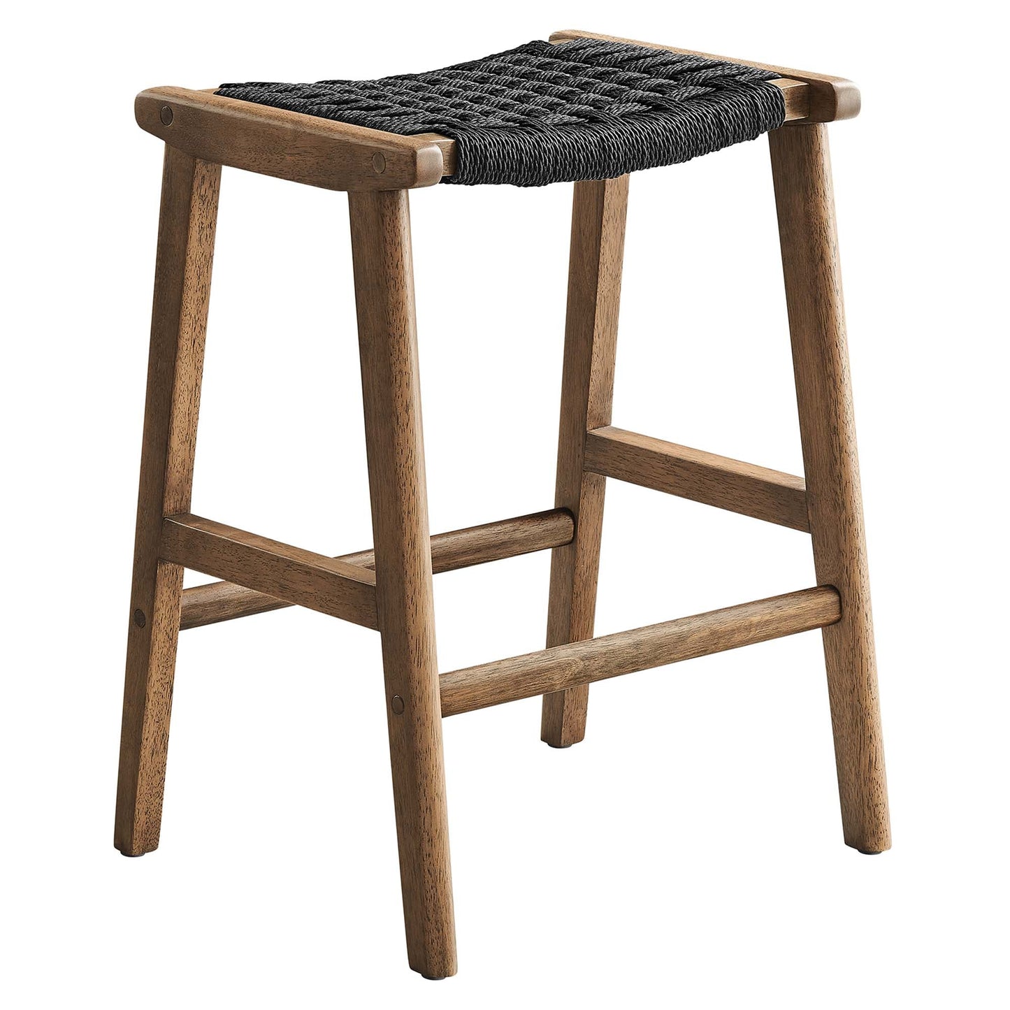 Saoirse Woven Rope Wood Counter Stool Set of 2 by Modway EEI-6548-WAL-BLK