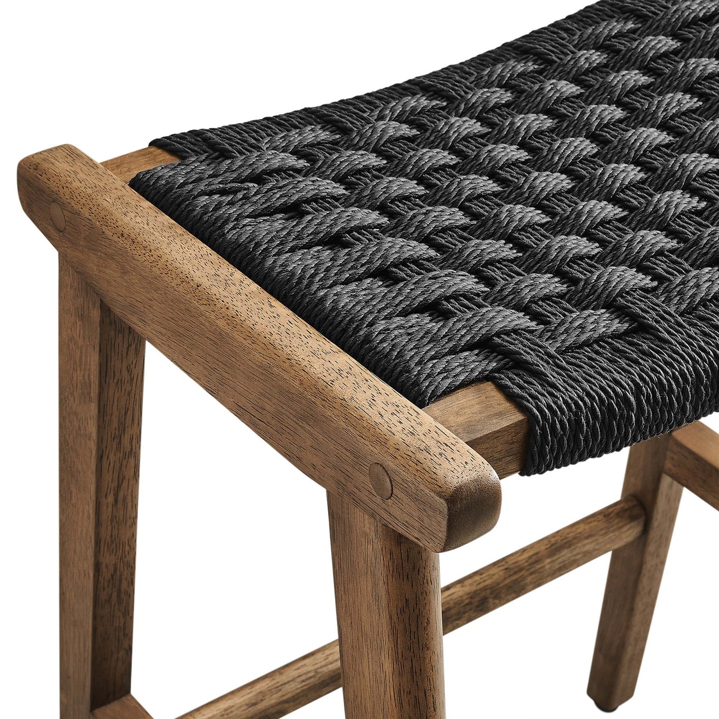 Saoirse Woven Rope Wood Counter Stool Set of 2 by Modway EEI-6548-WAL-BLK