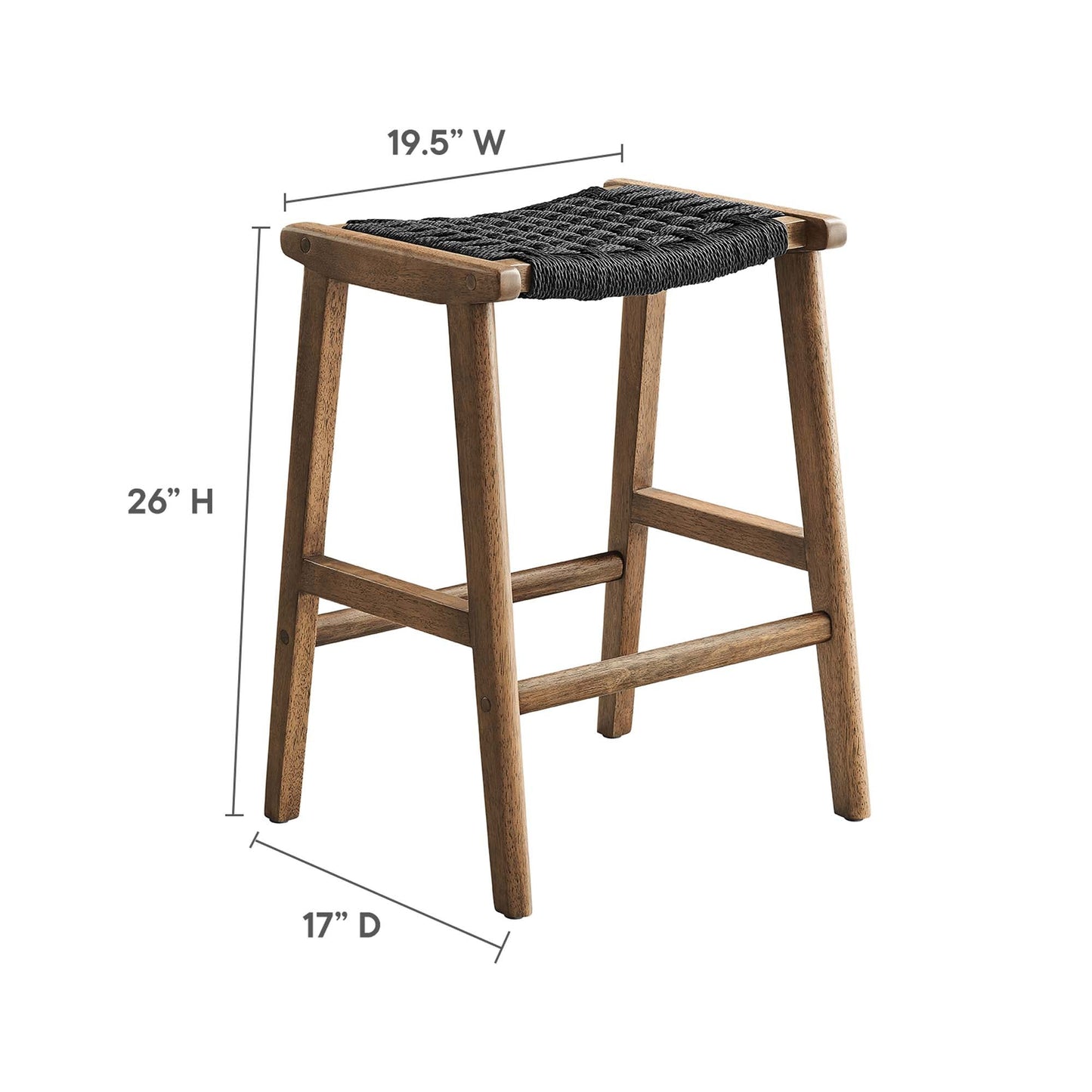 Saoirse Woven Rope Wood Counter Stool Set of 2 by Modway EEI-6548-WAL-BLK