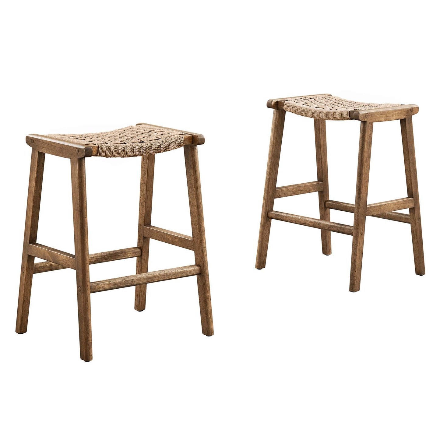 Saoirse Woven Rope Wood Counter Stool Set of 2 by Modway EEI-6548-WAL-NAT