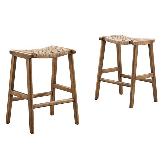 Saoirse Woven Rope Wood Counter Stool Set of 2 by Modway EEI-6548-WAL-NAT