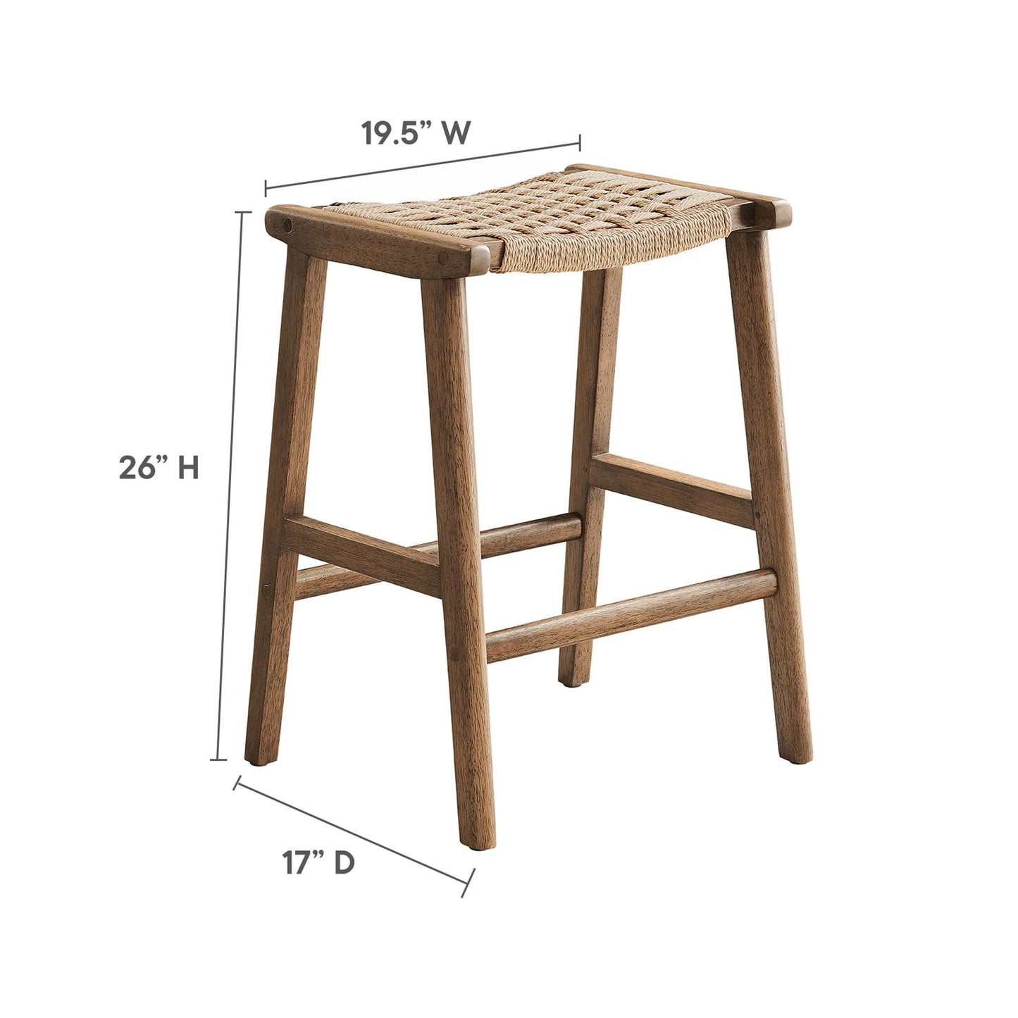 Saoirse Woven Rope Wood Counter Stool Set of 2 by Modway EEI-6548-WAL-NAT