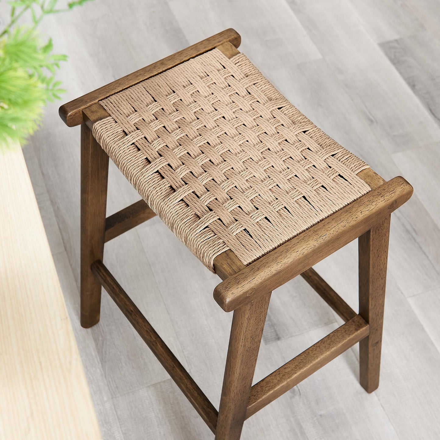 Saoirse Woven Rope Wood Counter Stool Set of 2 by Modway EEI-6548-WAL-NAT