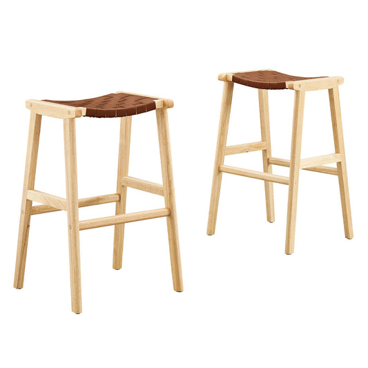 Saoirse Leather Wood Bar Stool Set of 2 by Modway EEI-6549-NAT-BRN