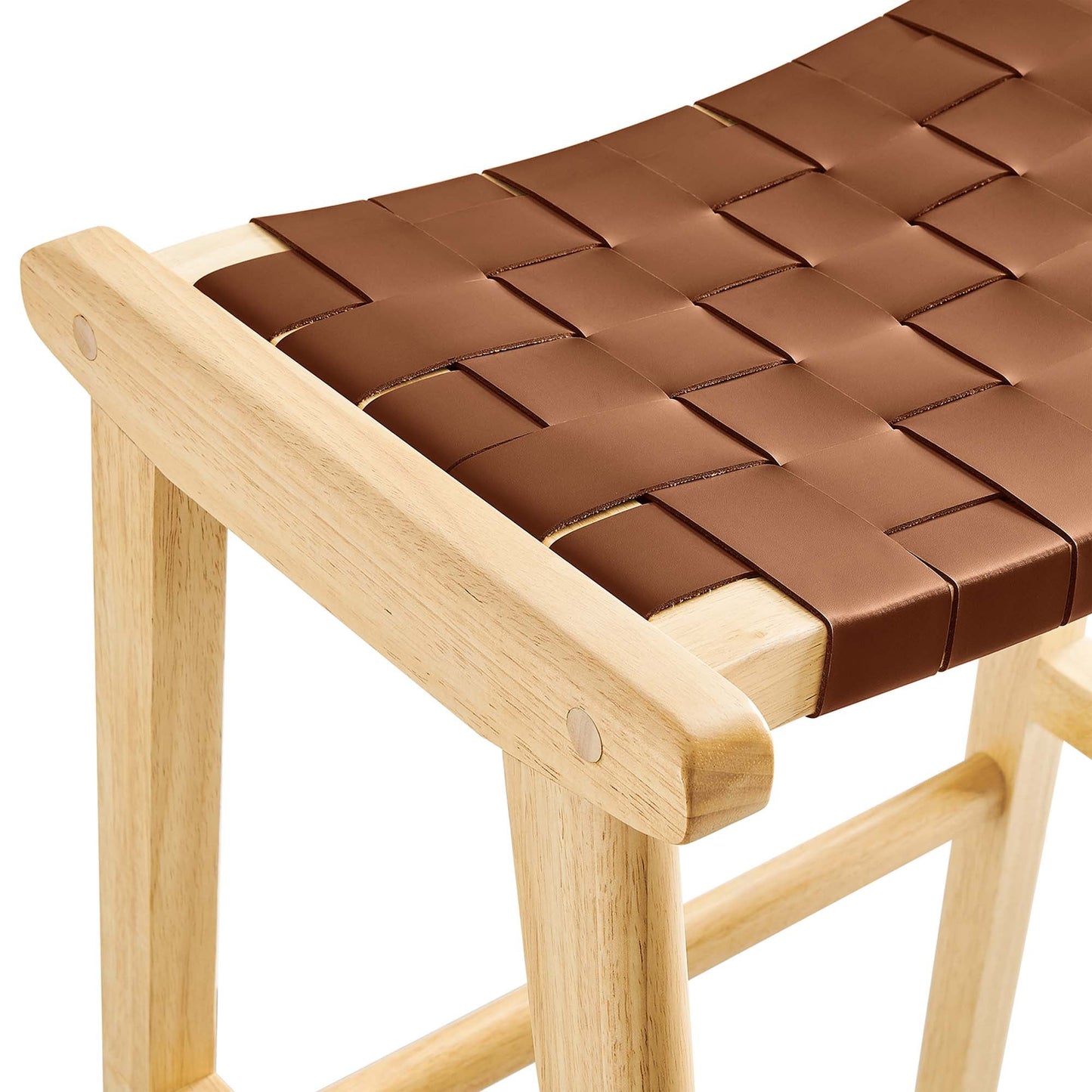 Saoirse Leather Wood Bar Stool Set of 2 by Modway EEI-6549-NAT-BRN