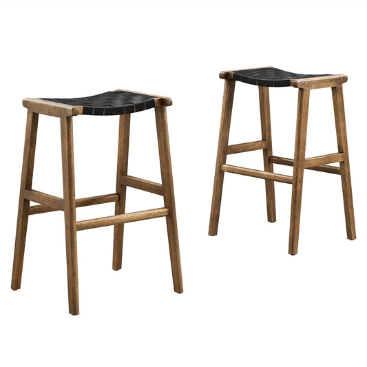 Saoirse Leather Wood Bar Stool Set of 2 by Modway EEI-6549-WAL-BLK