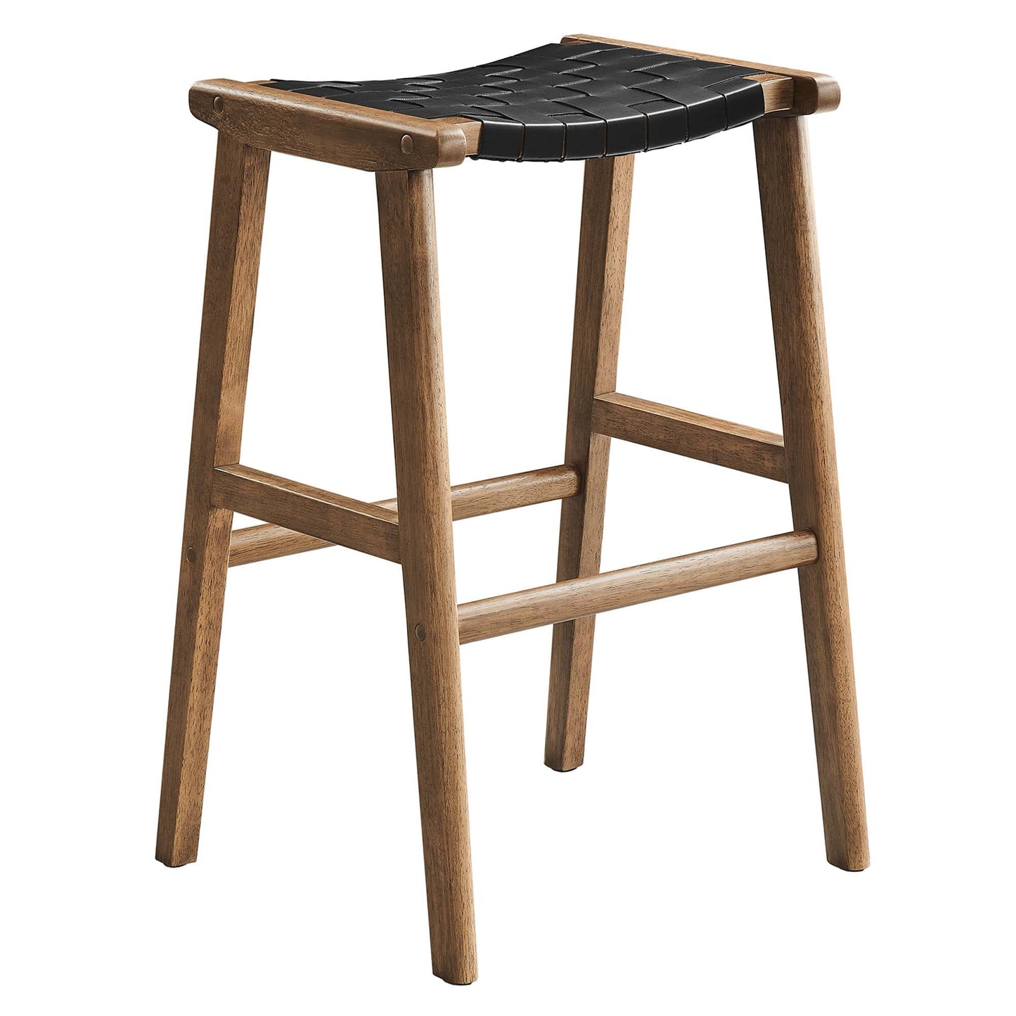 Saoirse Leather Wood Bar Stool Set of 2 by Modway EEI-6549-WAL-BLK