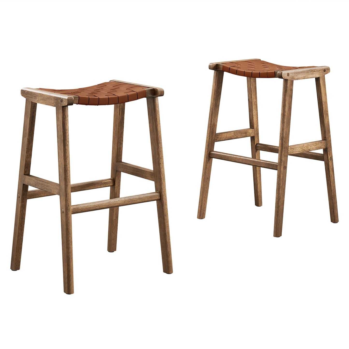 Saoirse Leather Wood Bar Stool Set of 2 by Modway EEI-6549-WAL-BRN