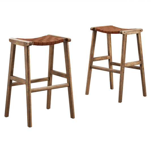 Saoirse Leather Wood Bar Stool Set of 2 by Modway EEI-6549-WAL-BRN