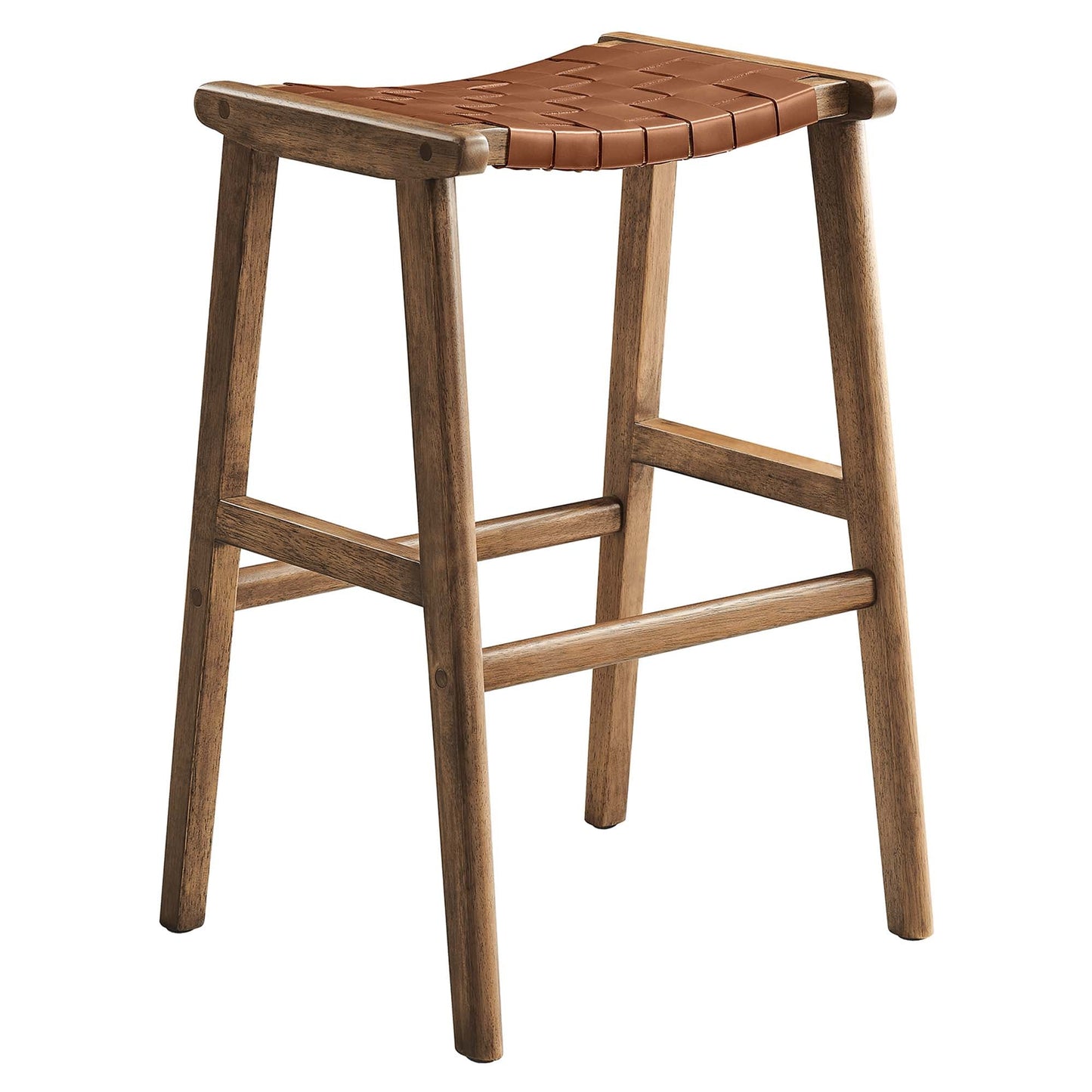 Saoirse Leather Wood Bar Stool Set of 2 by Modway EEI-6549-WAL-BRN