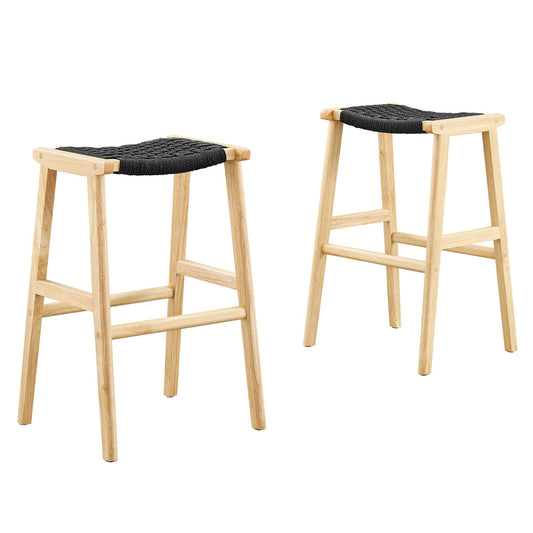 Saoirse Woven Rope Wood Bar Stool Set of 2 by Modway EEI-6550-NAT-BLK