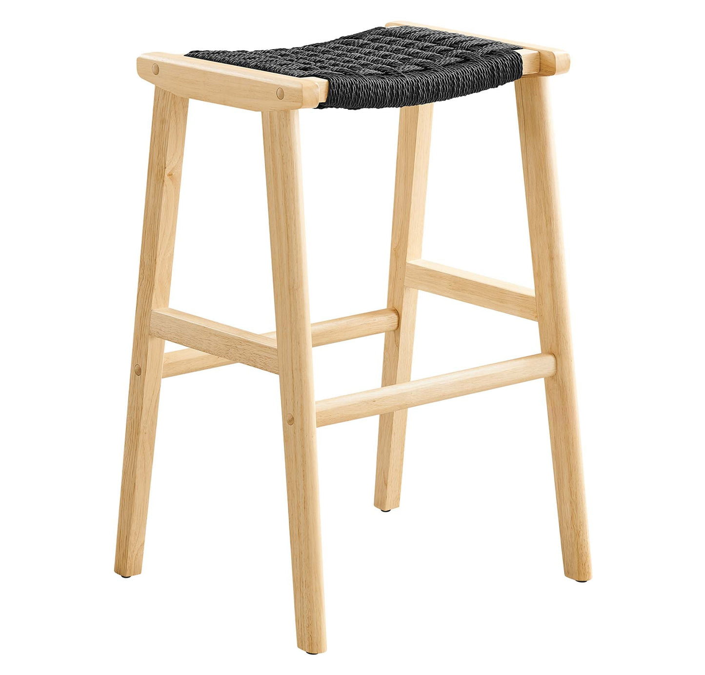 Saoirse Woven Rope Wood Bar Stool Set of 2 by Modway EEI-6550-NAT-BLK