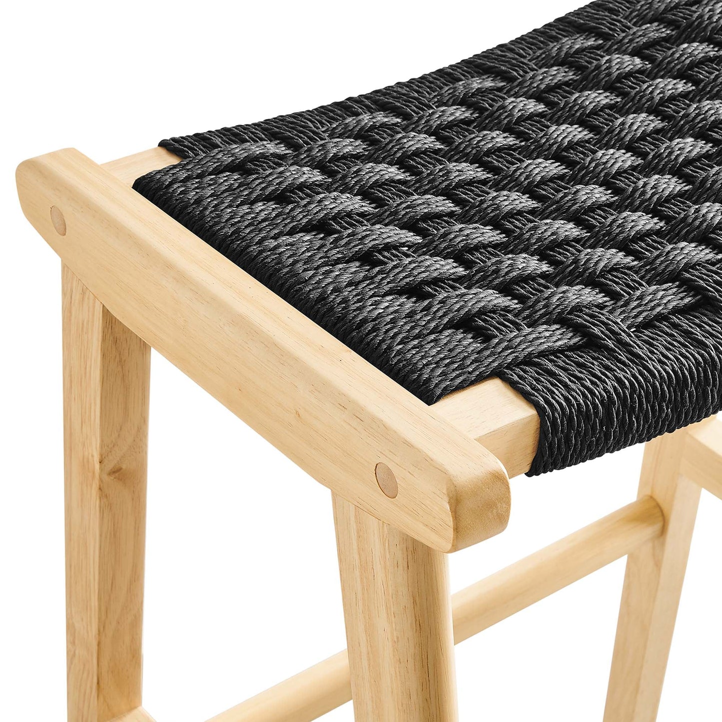 Saoirse Woven Rope Wood Bar Stool Set of 2 by Modway EEI-6550-NAT-BLK