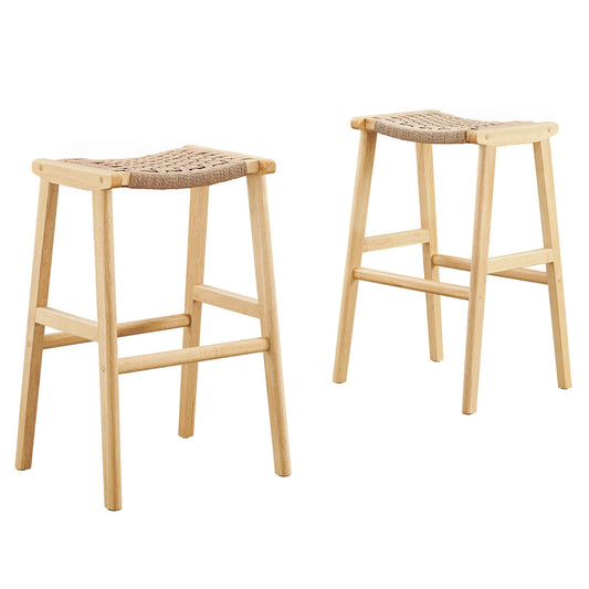 Saoirse Woven Rope Wood Bar Stool Set of 2 by Modway EEI-6550-NAT-NAT
