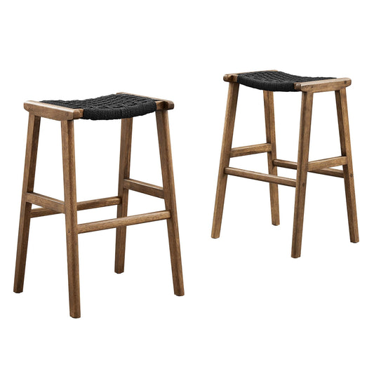 Saoirse Woven Rope Wood Bar Stool Set of 2 by Modway EEI-6550-WAL-BLK
