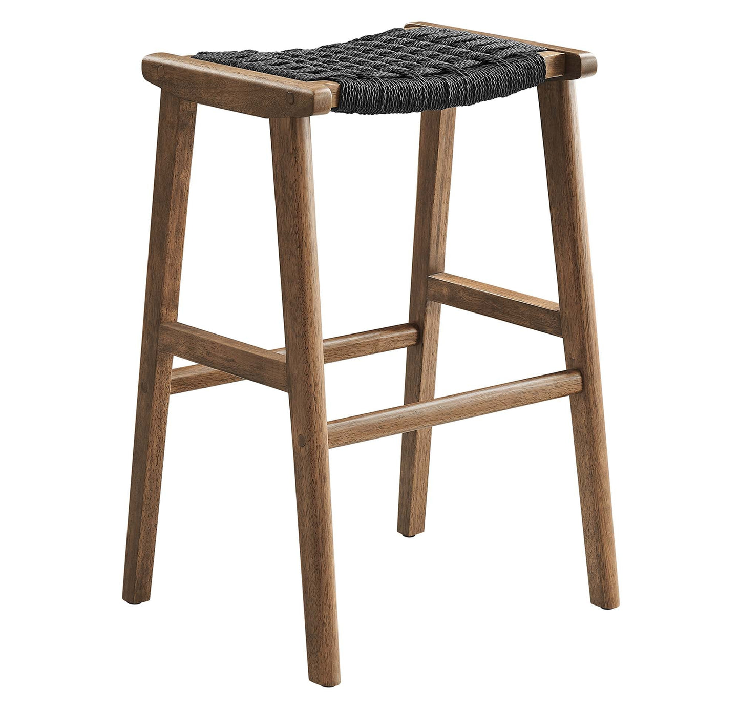 Saoirse Woven Rope Wood Bar Stool Set of 2 by Modway EEI-6550-WAL-BLK