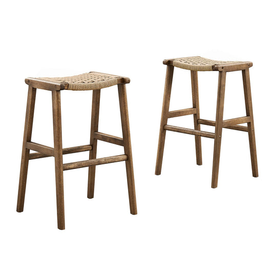 Saoirse Woven Rope Wood Bar Stool Set of 2 by Modway EEI-6550-WAL-NAT