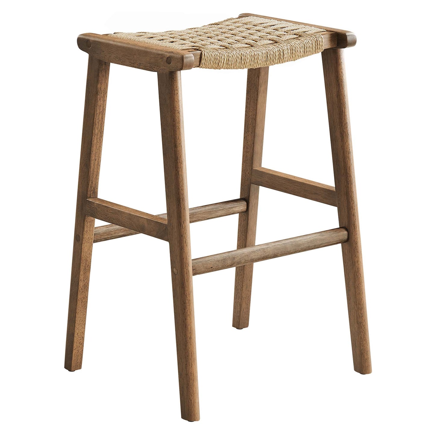 Saoirse Woven Rope Wood Bar Stool Set of 2 by Modway EEI-6550-WAL-NAT