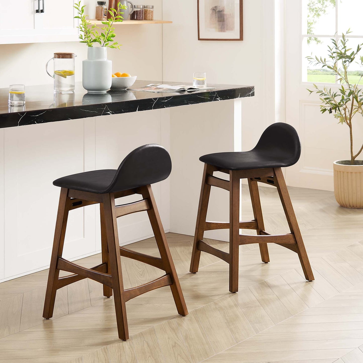 Juno Wood Counter Stool Set of 2 by Modway EEI-6556-BRN