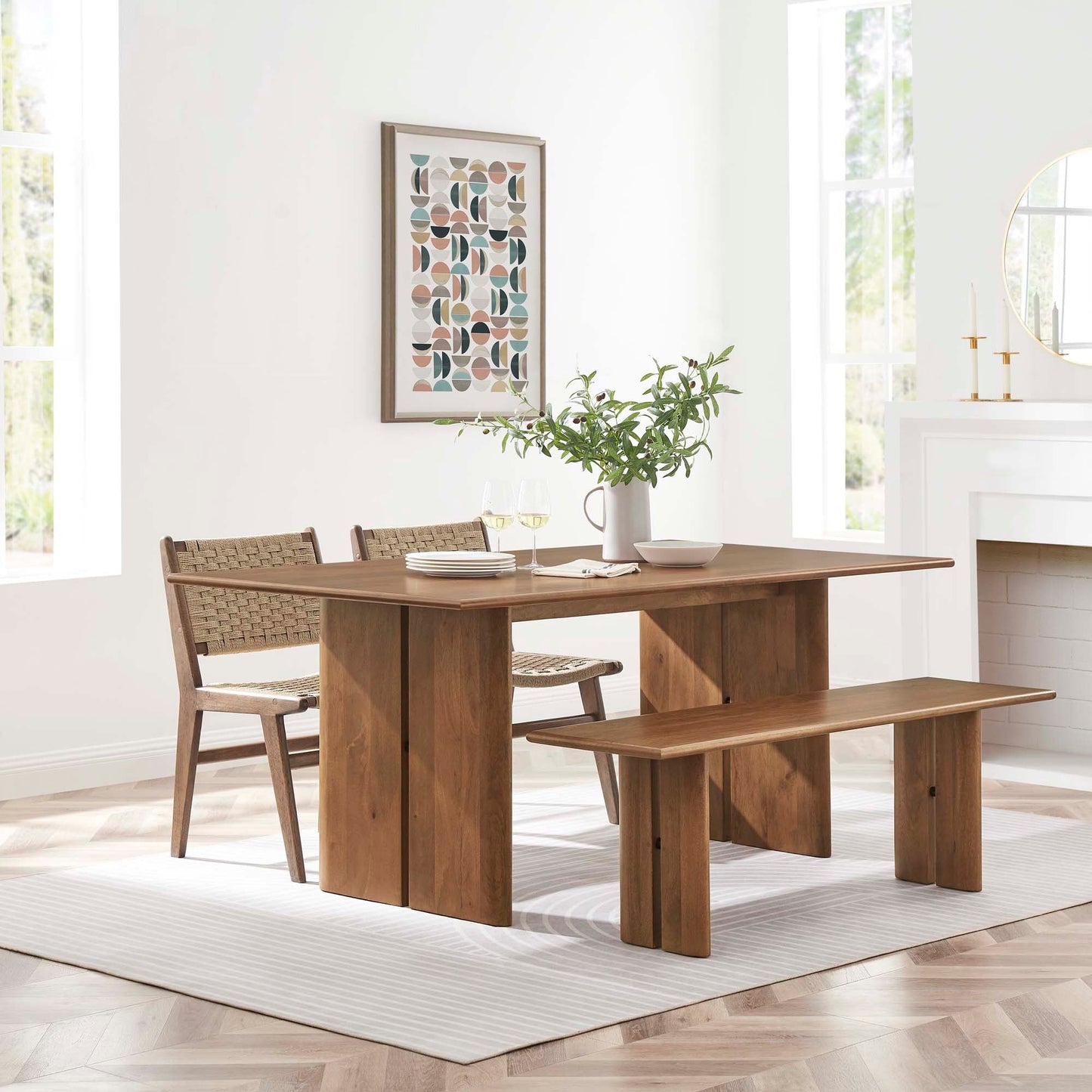 Amistad 72" Wood Dining Table and Bench Set by Modway EEI-6559-WAL