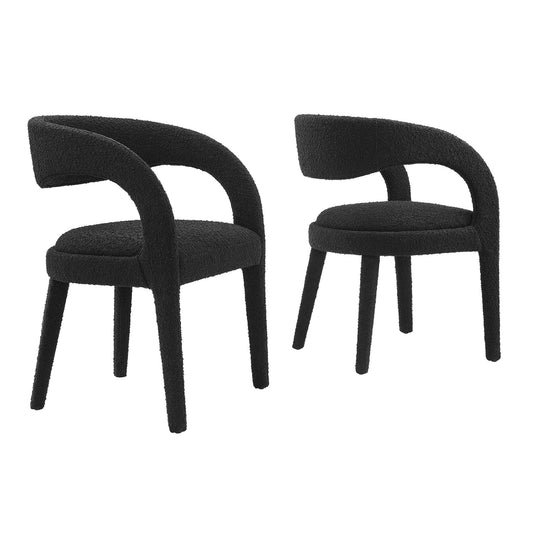Pinnacle Boucle Upholstered Dining Chair Set of 2 by Modway EEI-6562-BLK