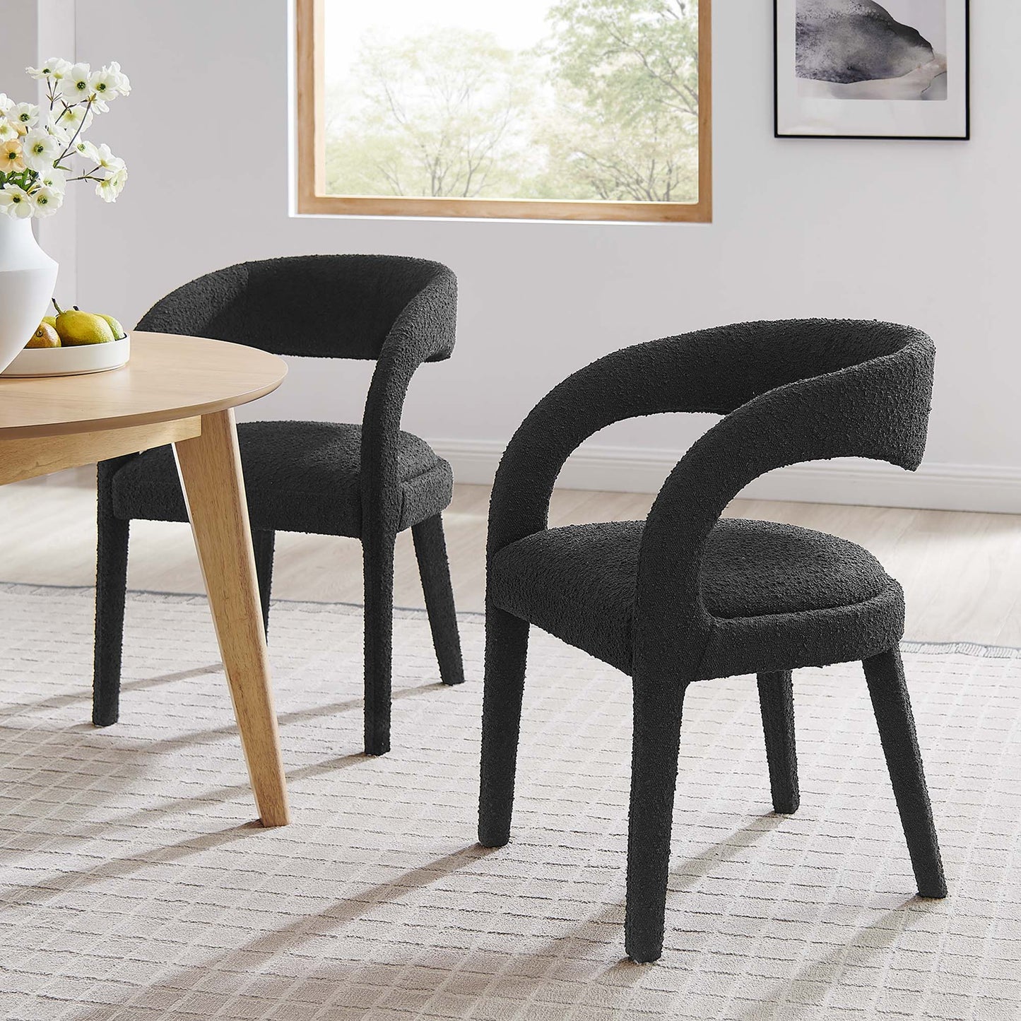 Pinnacle Boucle Upholstered Dining Chair Set of 2 by Modway EEI-6562-BLK