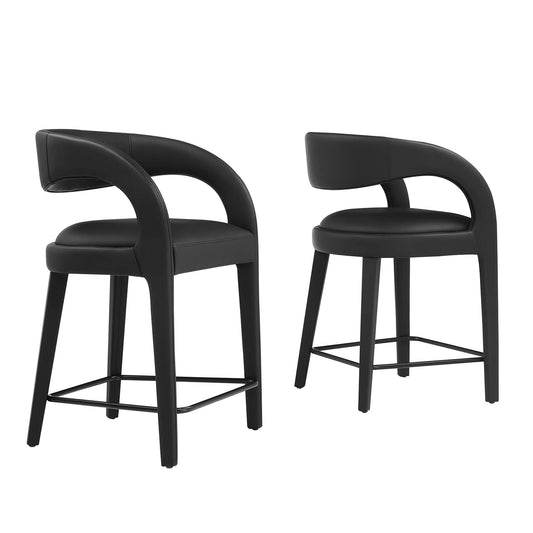 Pinnacle Vegan Leather Counter Stool Set of 2 by Modway EEI-6564-BLK-BLK