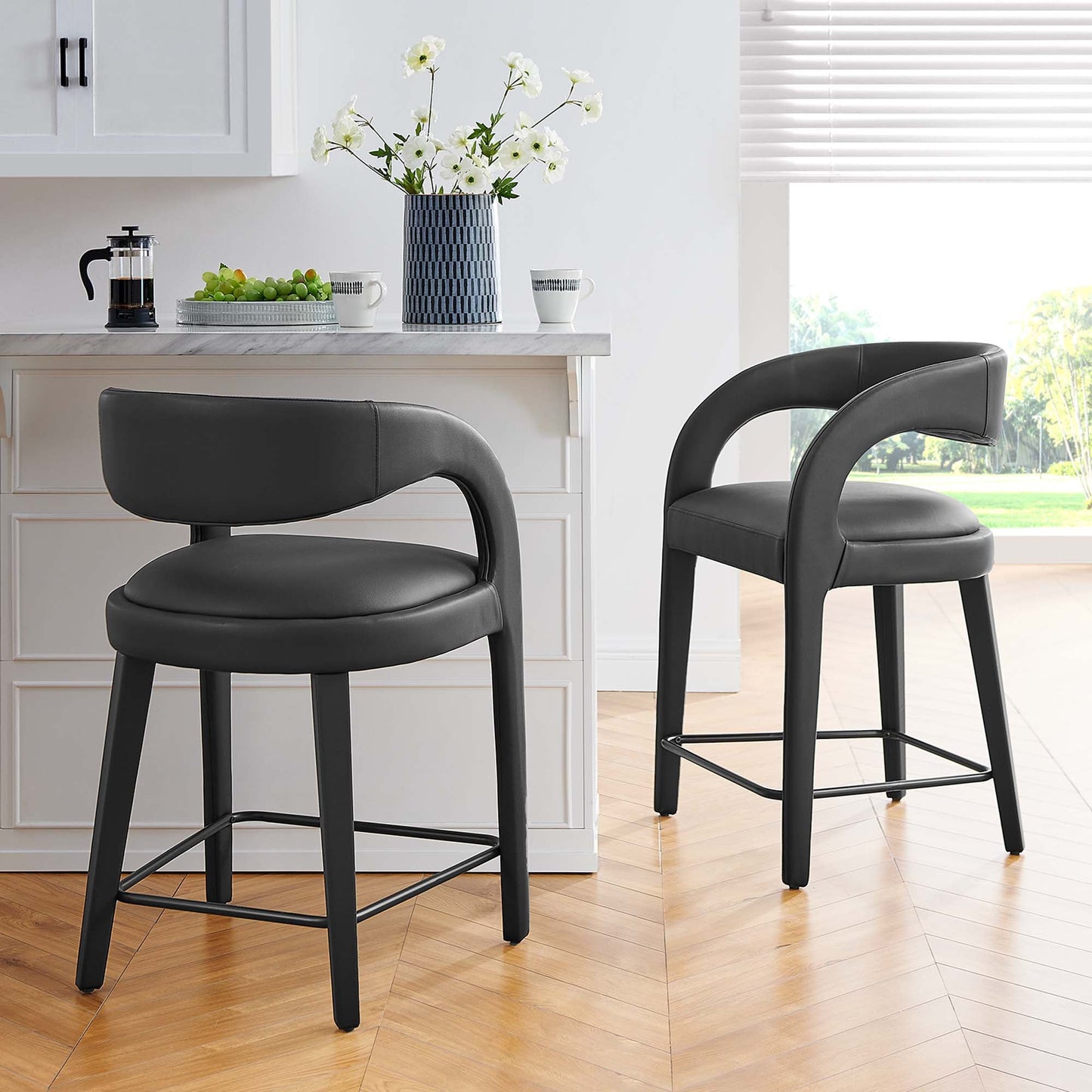 Pinnacle Vegan Leather Counter Stool Set of 2 by Modway EEI-6564-BLK-BLK