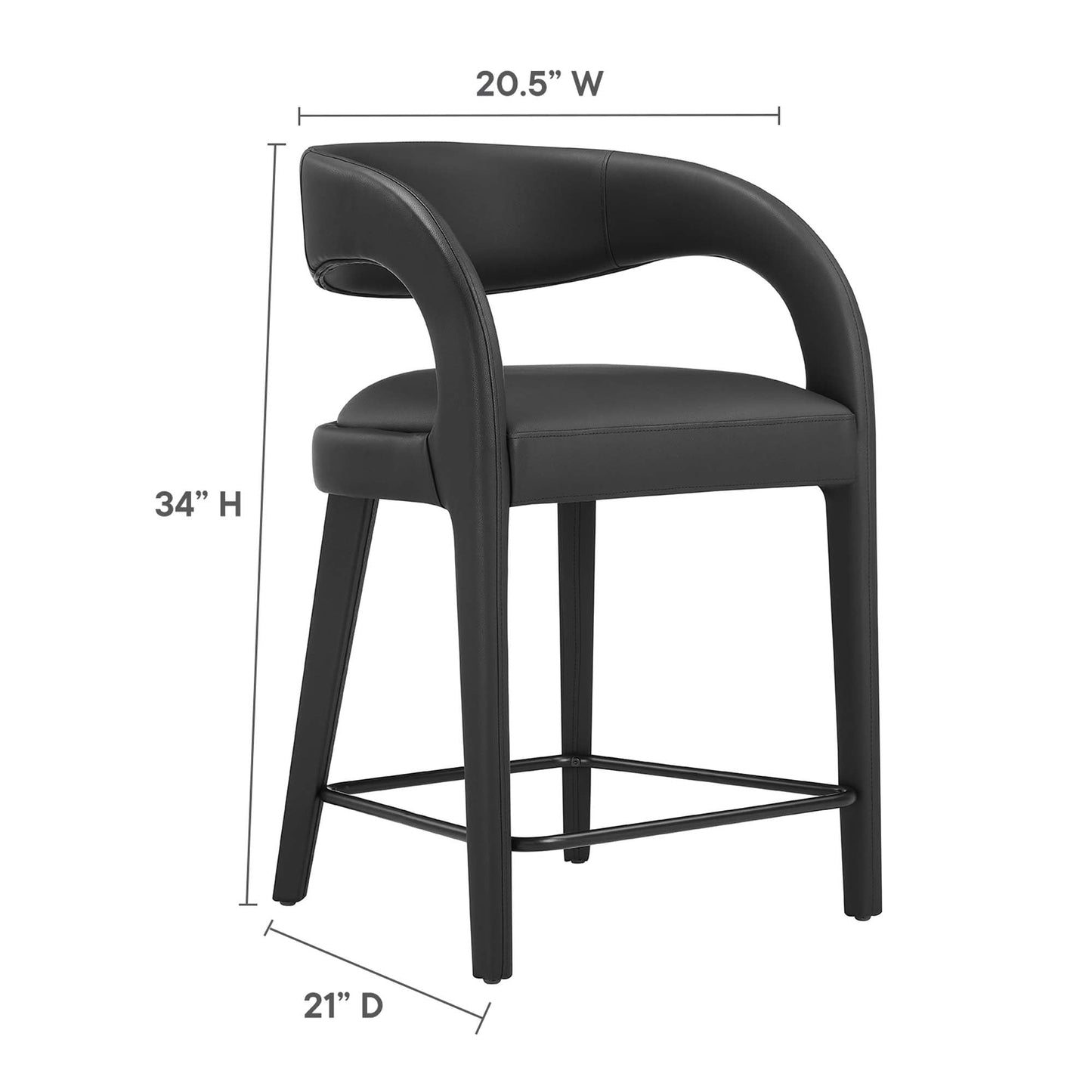 Pinnacle Vegan Leather Counter Stool Set of 2 by Modway EEI-6564-BLK-BLK