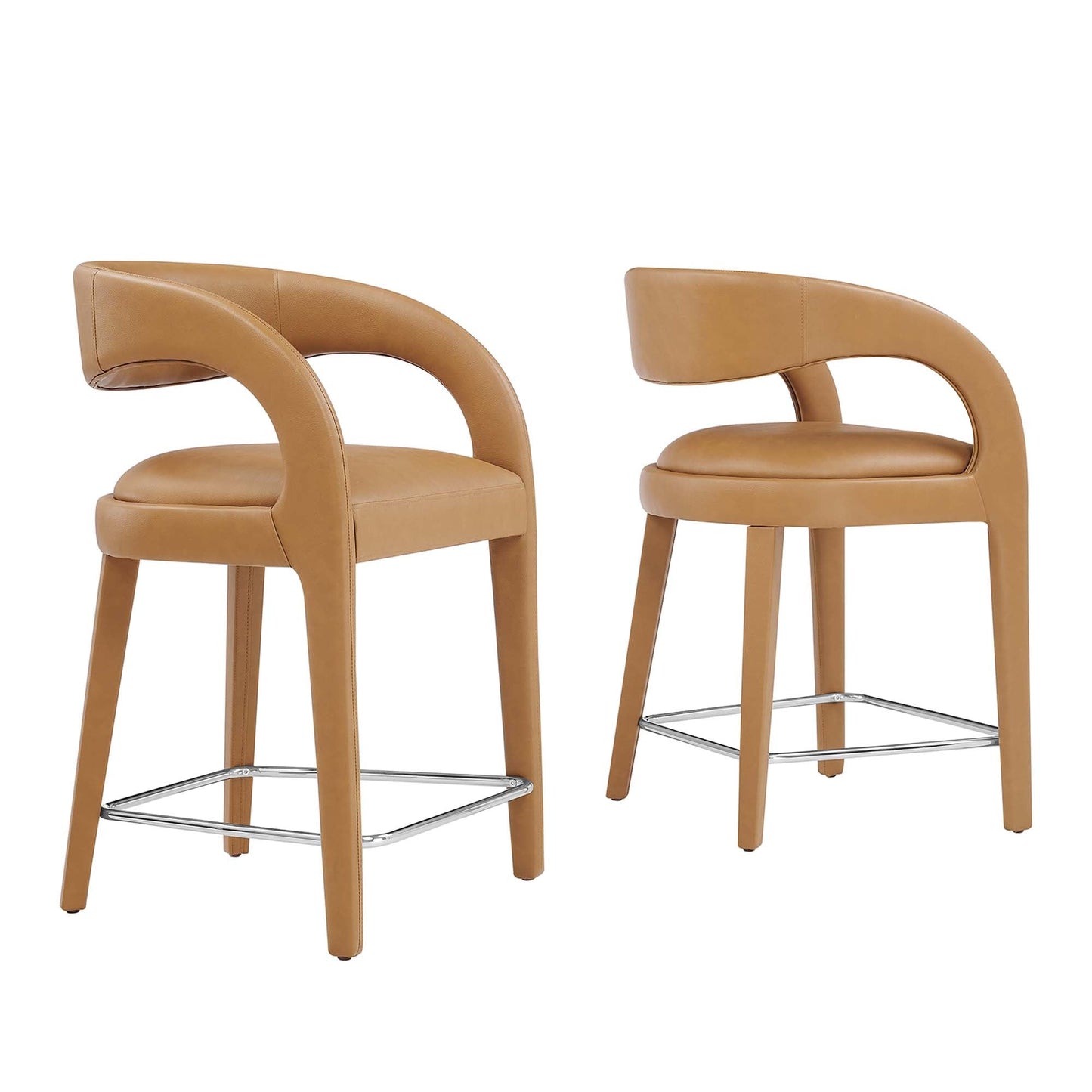 Pinnacle Vegan Leather Counter Stool Set of 2 by Modway EEI-6564-TAN-SLV