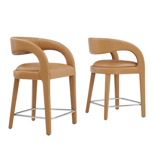 Pinnacle Vegan Leather Counter Stool Set of 2 by Modway EEI-6564-TAN-SLV