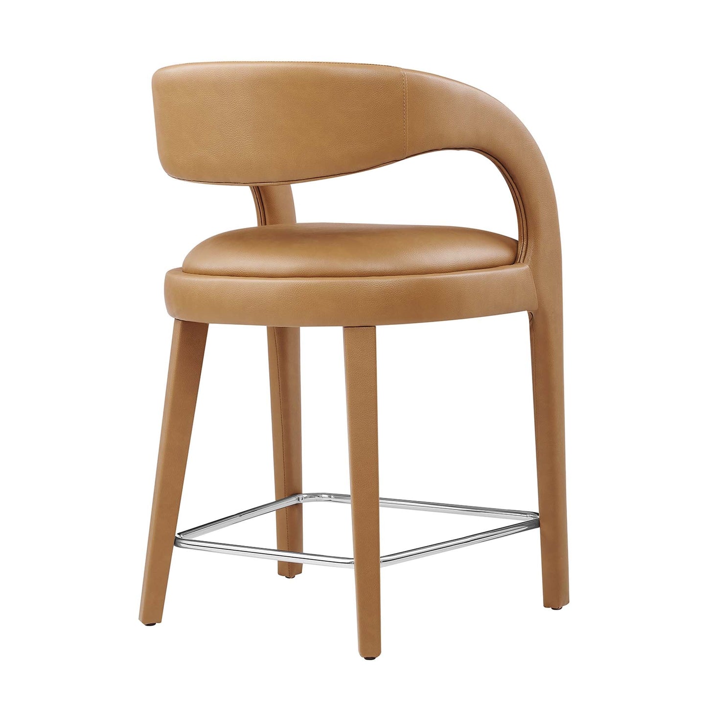 Pinnacle Vegan Leather Counter Stool Set of 2 by Modway EEI-6564-TAN-SLV