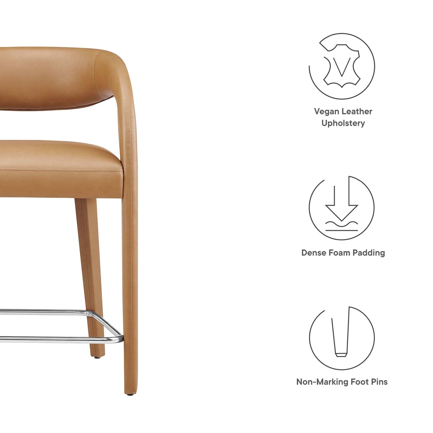 Pinnacle Vegan Leather Counter Stool Set of 2 by Modway EEI-6564-TAN-SLV